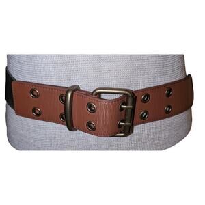 Express Double-Prong Faux Leather and Olive Green Stretch Canvas Belt Sz M/L